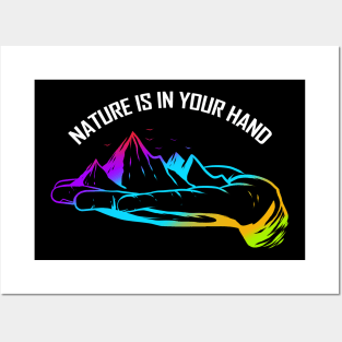 Logo Nature Is In Your Hand With Mountains For Earth Day Posters and Art